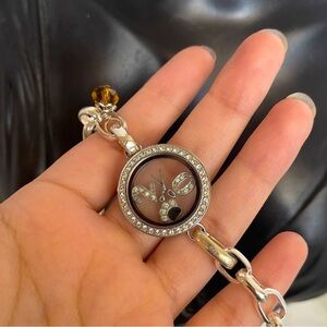 Origami owl silver tone locket charm bracelet